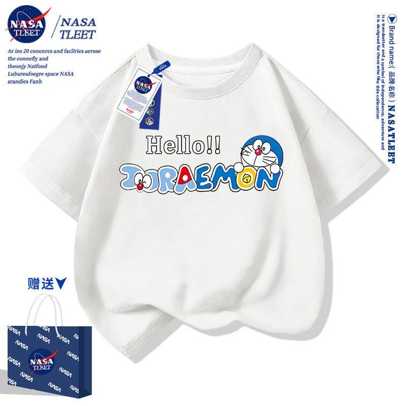 NASA联名哆啦a梦儿童中大童短袖t恤夏季2024小孩男女童亲子装上衣
