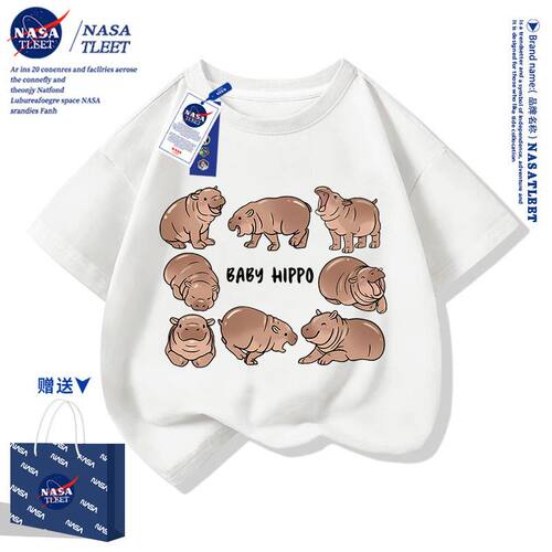 NASA联名可爱河马moo deng短袖夏季泰国考丘小矮弹跳猪宽松T恤潮