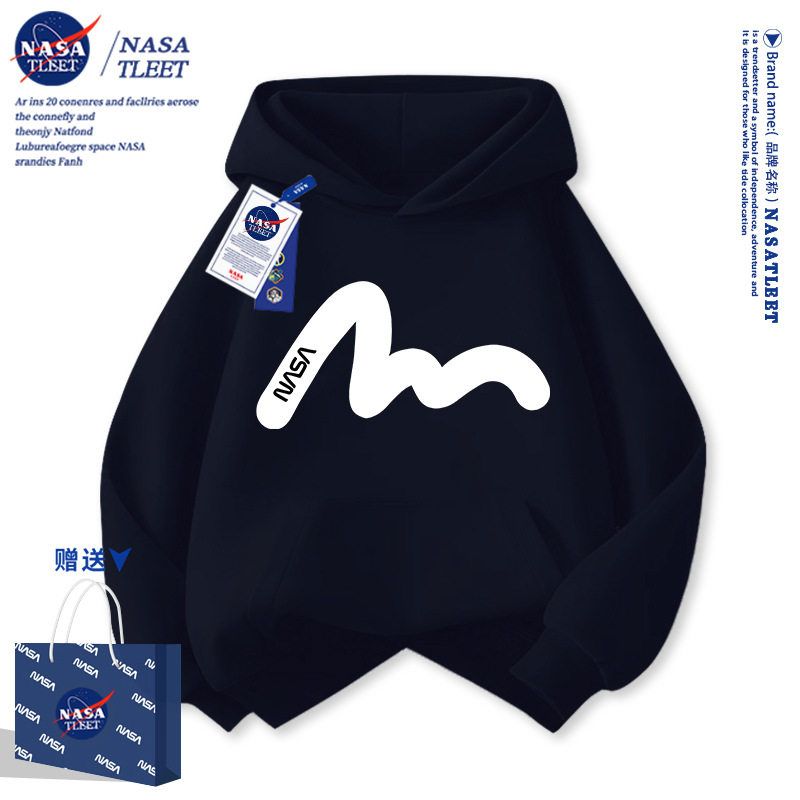 NASA联名秋冬季卡通潮系宽松圆领上衣新款中小学生连帽套头卫衣酷