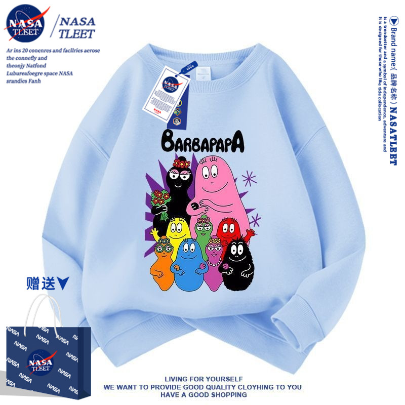 NASA联名巴巴爸爸圆领卫衣春秋冬亲子装一家人衣服男女儿童上衣潮