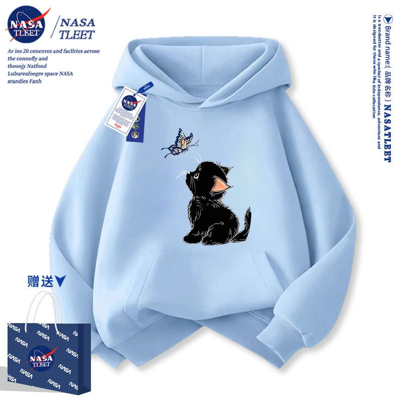 NASA小猫女童卫衣秋季2025新款儿童连帽女大童秋冬款加绒休闲外套