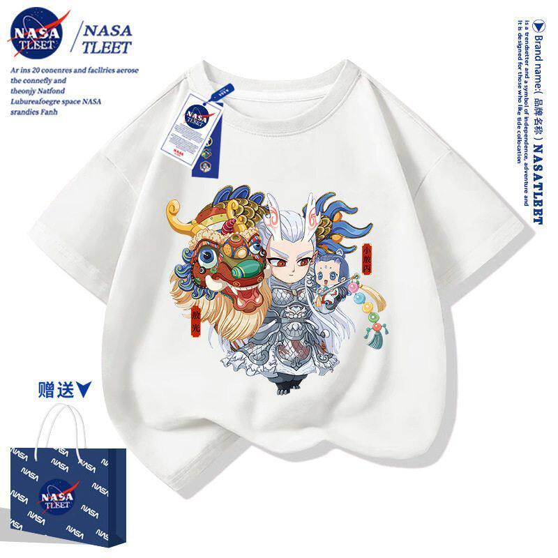 NASA联名哪吒男女中小儿童短袖t恤夏季2025新款上衣半袖亲子装衣