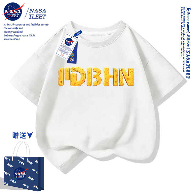 NASA简约字母印花中小儿童棉t恤半袖衫夏装上衣服潮童新款亲子装