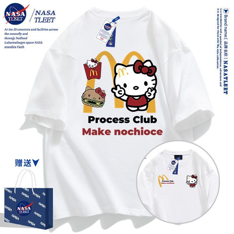 NASA联名潮牌联名卡通短袖t恤男女款2024夏季纯棉黑色薄款上衣