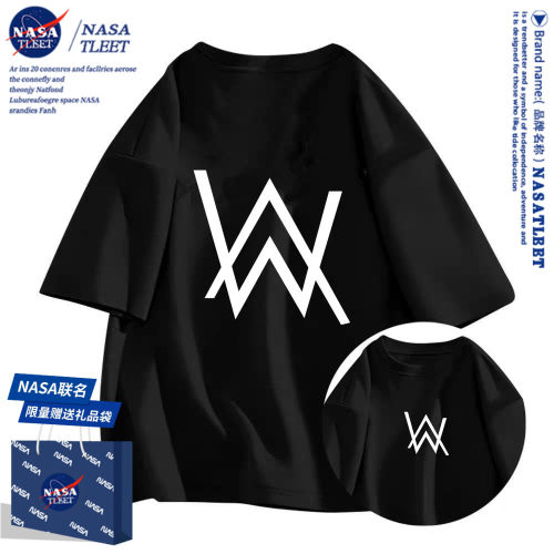 NASA联名艾伦沃克嘉豪短袖T恤男儿童纯棉青少年夏季装半袖上衣服