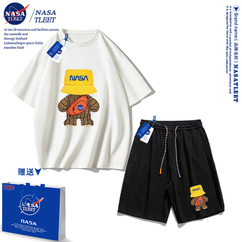 NASA童装男童夏装套装儿童短袖2023新款夏季纯棉中大童女童运动服