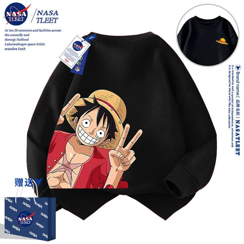 NASA联名新款动漫海贼王剪刀手路飞卫衣休闲圆领春秋季男女童上衣