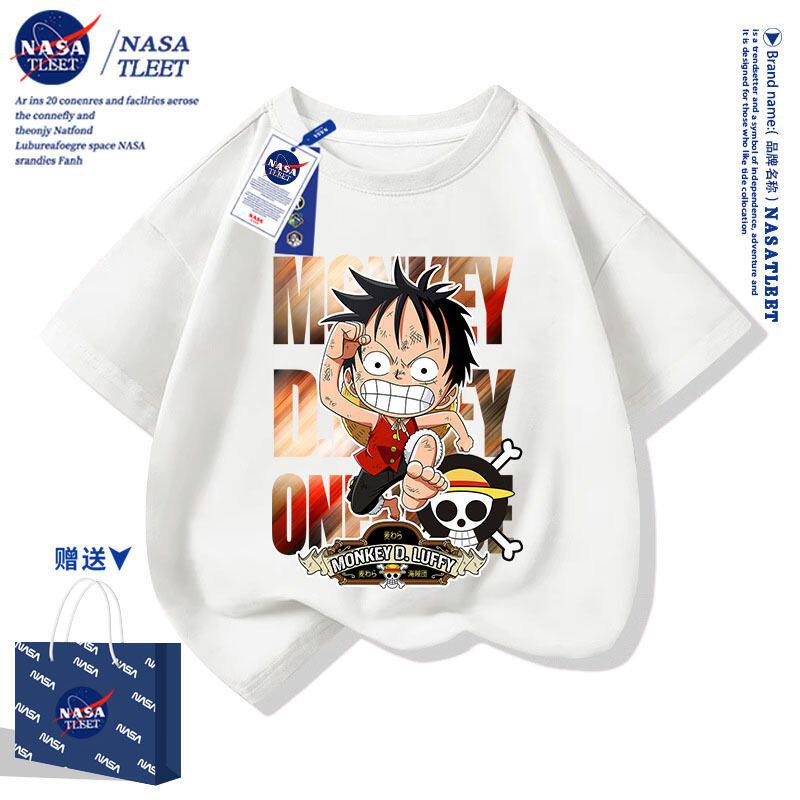 NASA联名海贼王大嘴路飞短袖t恤男女夏季中小儿童学生上衣服亲子