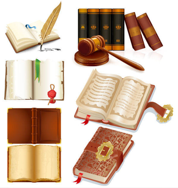 精美复古书籍eps矢量素材 怀旧典籍 书本 锤子图标 设计素材