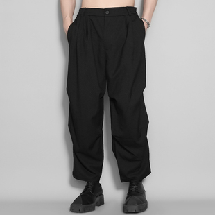 九分休闲西裤 锥形宽松哈伦裤 男潮 暗黑港风复古暗褶波浪裤 原创男装