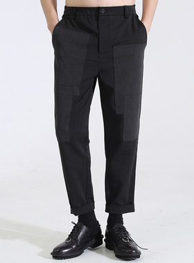 原创秋装日系深灰色垂感九分西裤男复古宽松休闲裤小直筒西装裤男