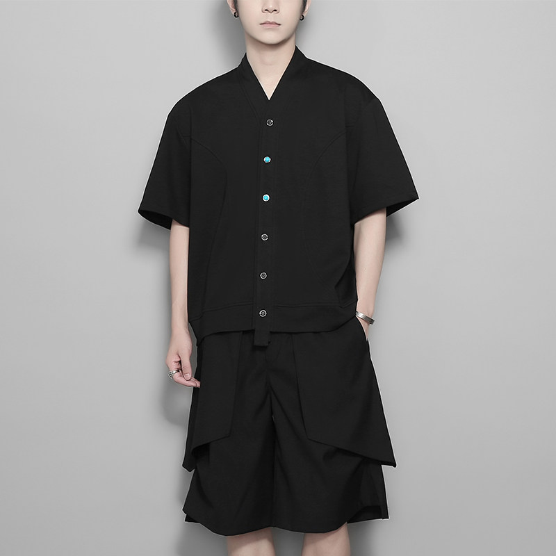 原创男装暗黑系山本风个性解构小众设计感潮流短袖外套男夏季t恤