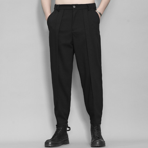 拼接锥形小脚九分裤男士休闲西裤