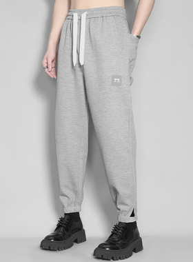 2025秋季潮牌港风个性裤脚设计灰色休闲卫裤男士束脚运动裤子男装