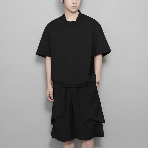 个性领口设计感t恤极简短袖男tee