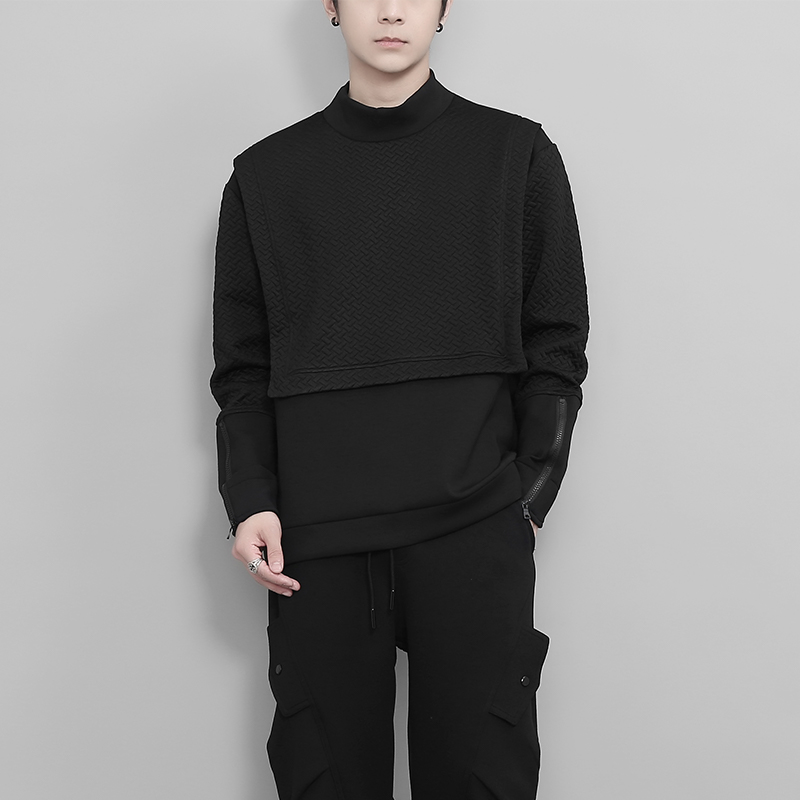 解构立体拼接拉链半高领加绒卫衣