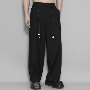 美式 休闲宽松垂感长裤 港风复古个性 饰设计感西裤 男 腰带装 原创男装