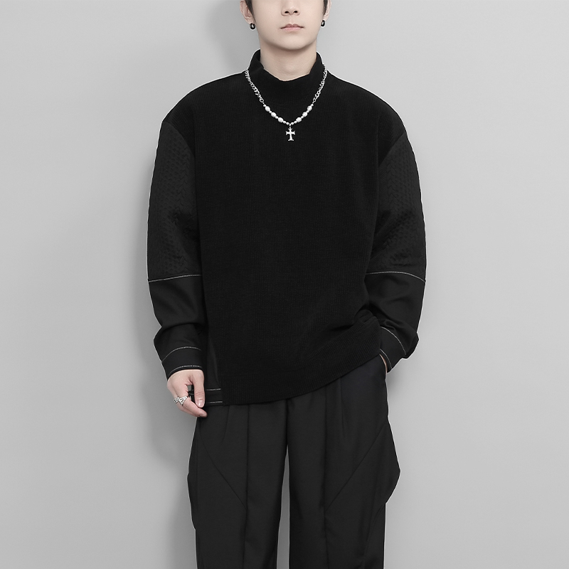 不规则解构拼接设计半高领卫衣