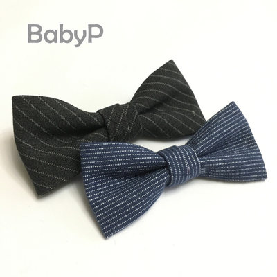 babyp定制细条纹休闲牛仔领结