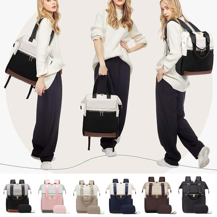 潮流双肩背包女简约休闲通勤笔记本电脑包上课包撞色大中学生书包