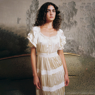 长款 短袖 A字裙子 真丝100%桑蚕丝连衣裙女春夏2026新款 christy法式