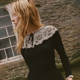 长袖 2025新款 A字裙子 100%美利奴羊毛针织连衣裙女秋冬季 DOEN法式