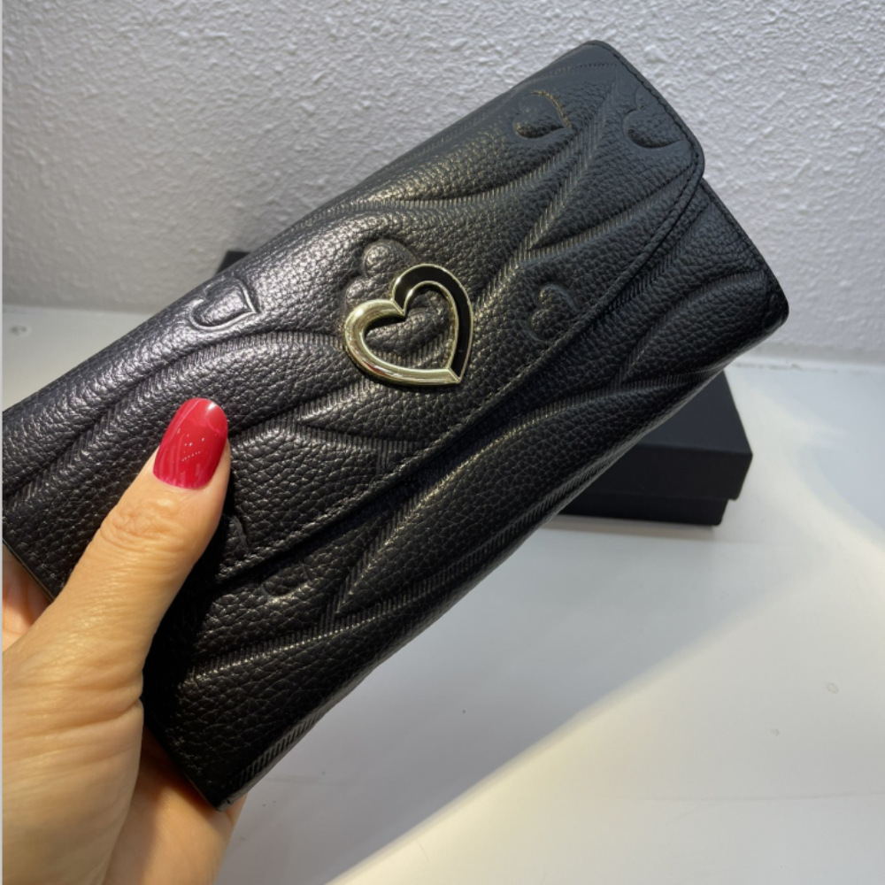 普洛克正品花纹女士钱包真皮长款包皮心型五金手机包手拿包配礼盒