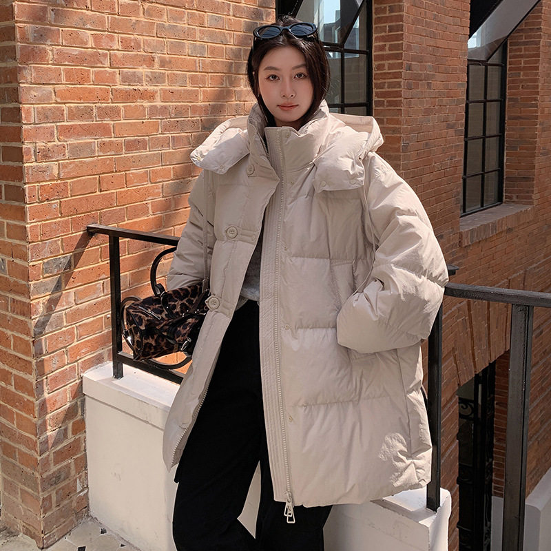 普洛克正品韩版加厚中长款连帽女