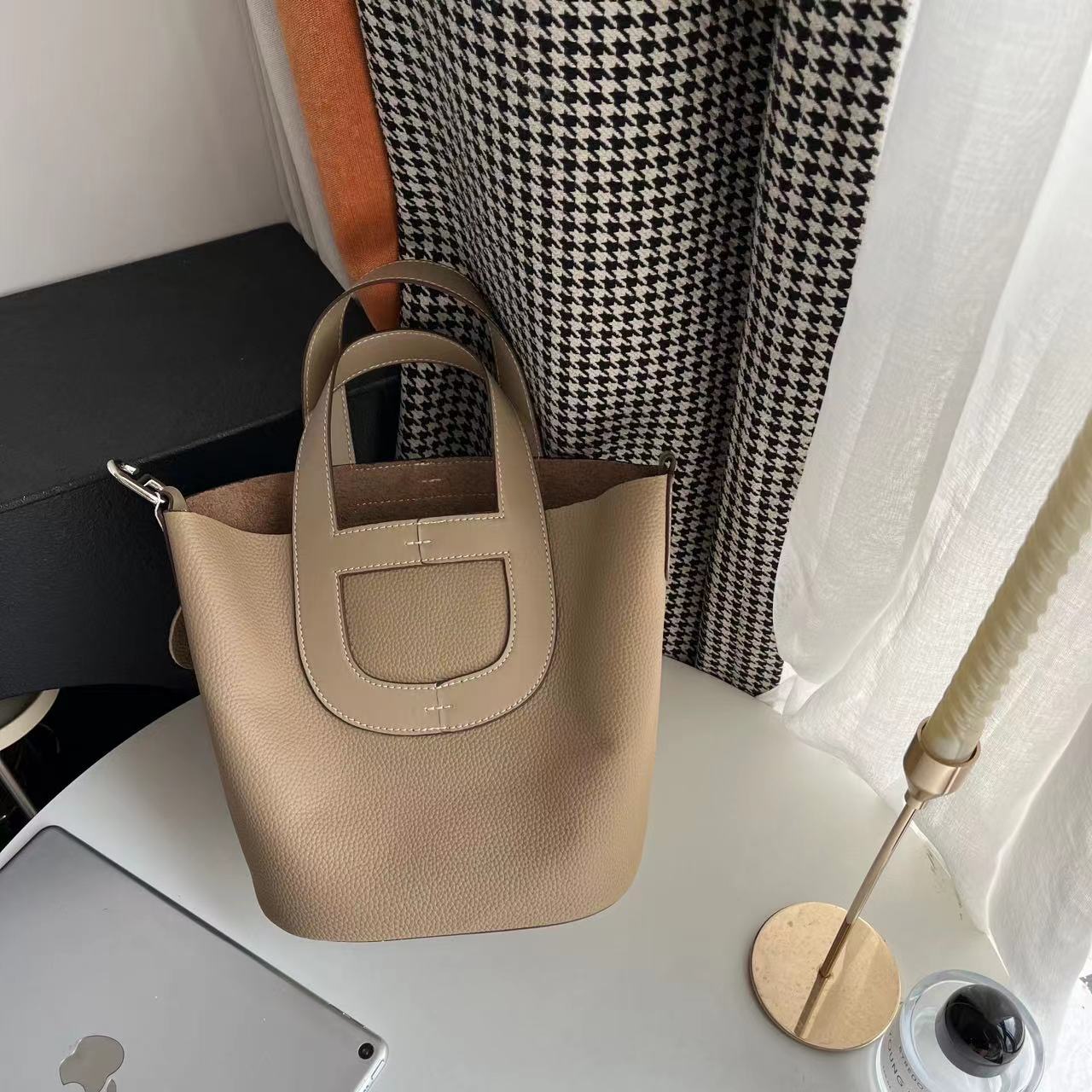 普洛克正品头层牛皮子母包春款时尚软皮猪鼻子水桶包单肩手提包女