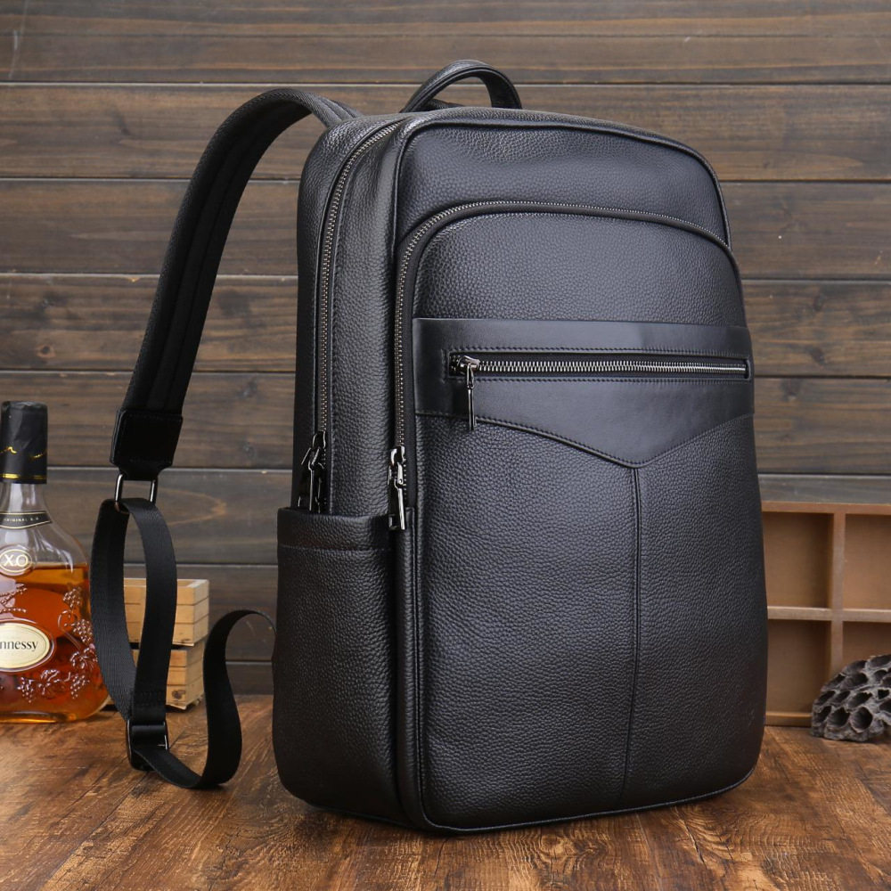 普洛克正品纯色男士背包时尚休闲电脑双肩包真皮商务大容量包现货