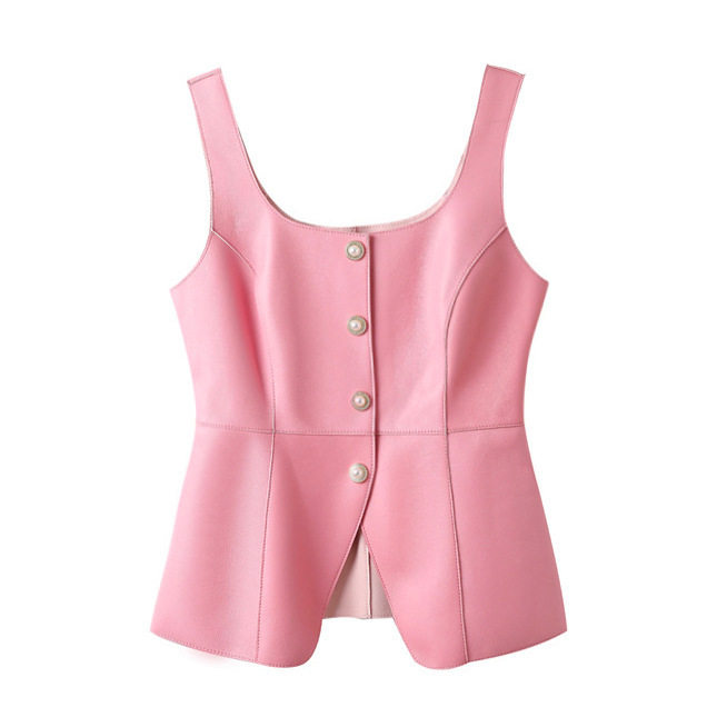 普洛克正品皮皮衣背心早秋新款小香风气质方领收腰显瘦袖羊皮马甲