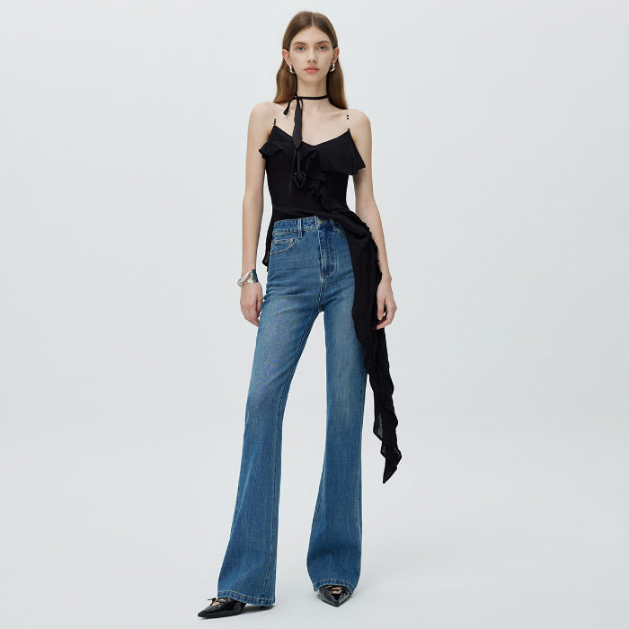 普洛克正品端新款女装牛仔裤四面弹微喇修身长裤显瘦时尚潮流裤子