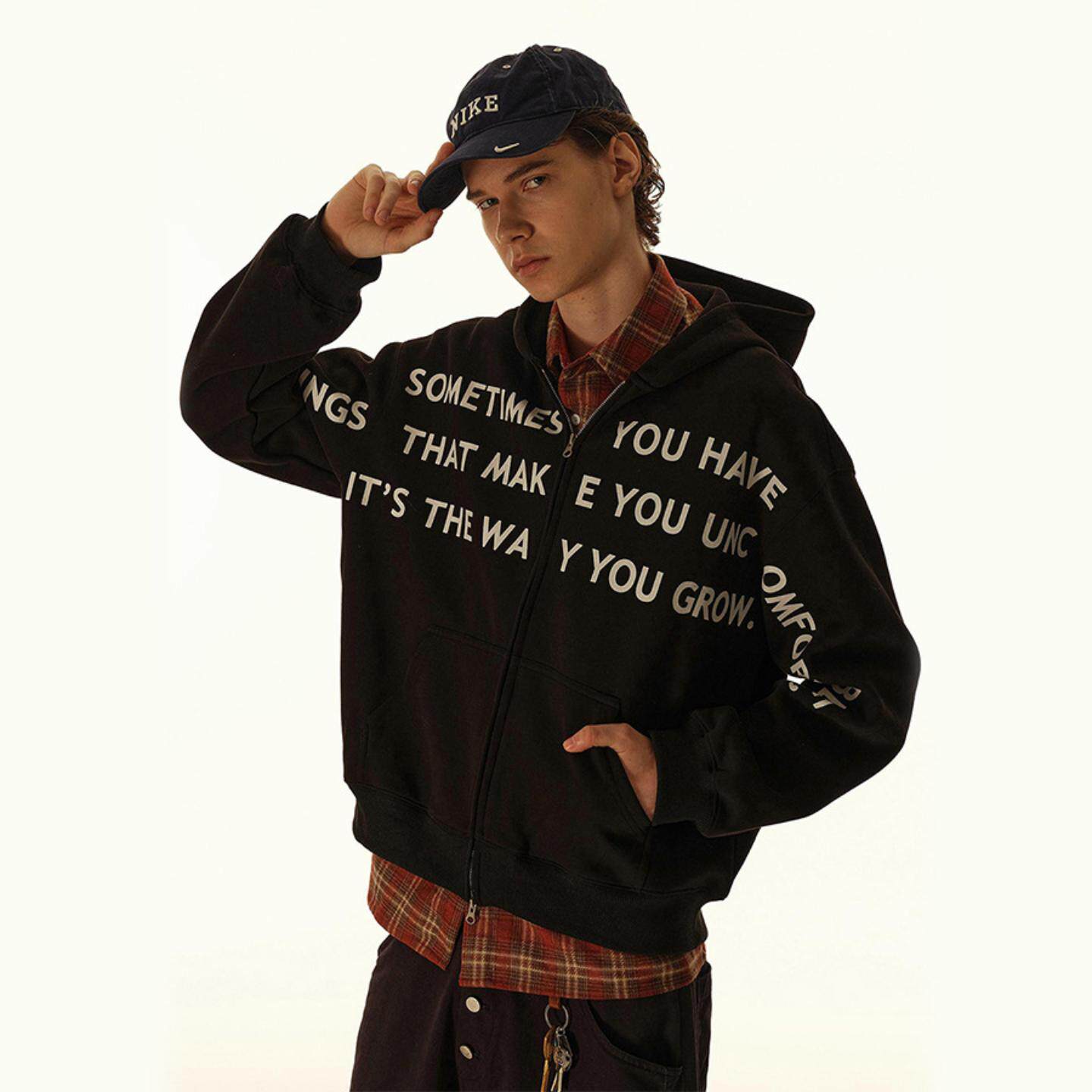 普洛克正品 美式街头潮牌字母连帽卫衣男女正肩短款帽衫外套秋