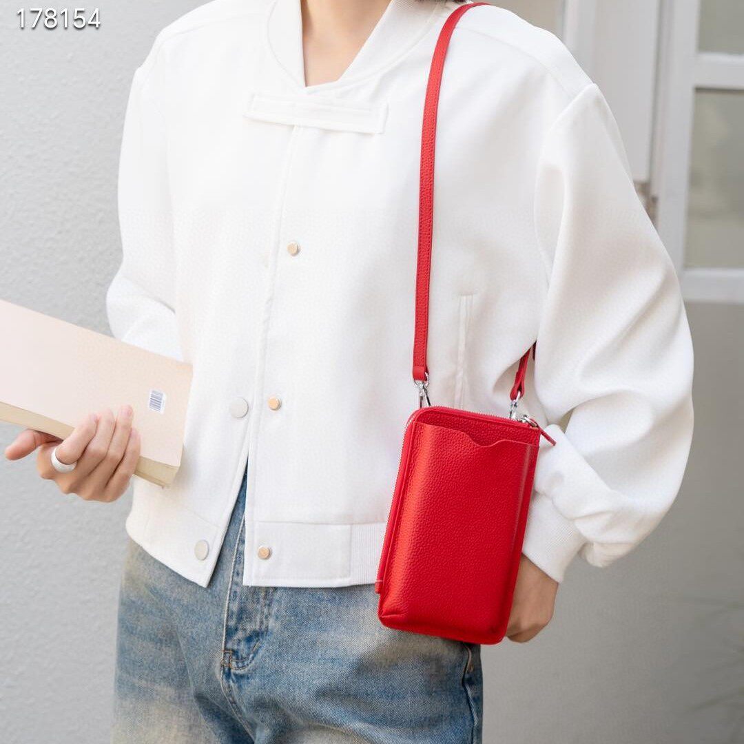 普洛克正品日韩真皮百搭手机包小清新荔枝纹单肩斜跨手机包