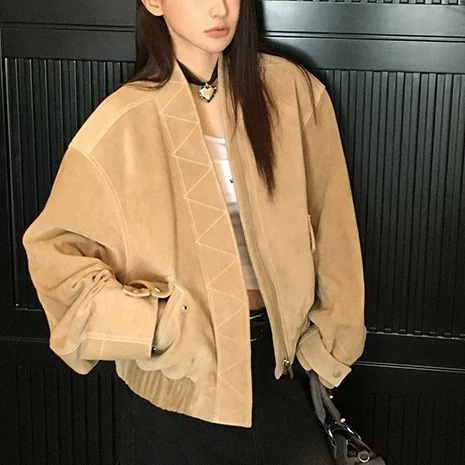 普洛克正品皮衣A级山羊反绒复古美式休闲宽松小立领棒球夹克外套