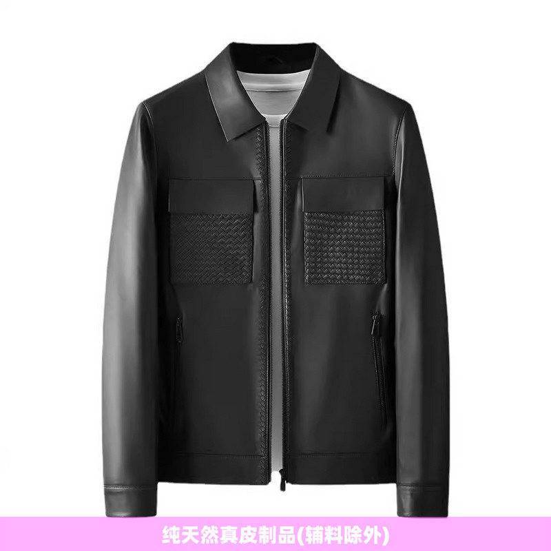 普洛克正品25新款A级绵羊皮短男式皮夹克翻领中青年真皮皮衣外套