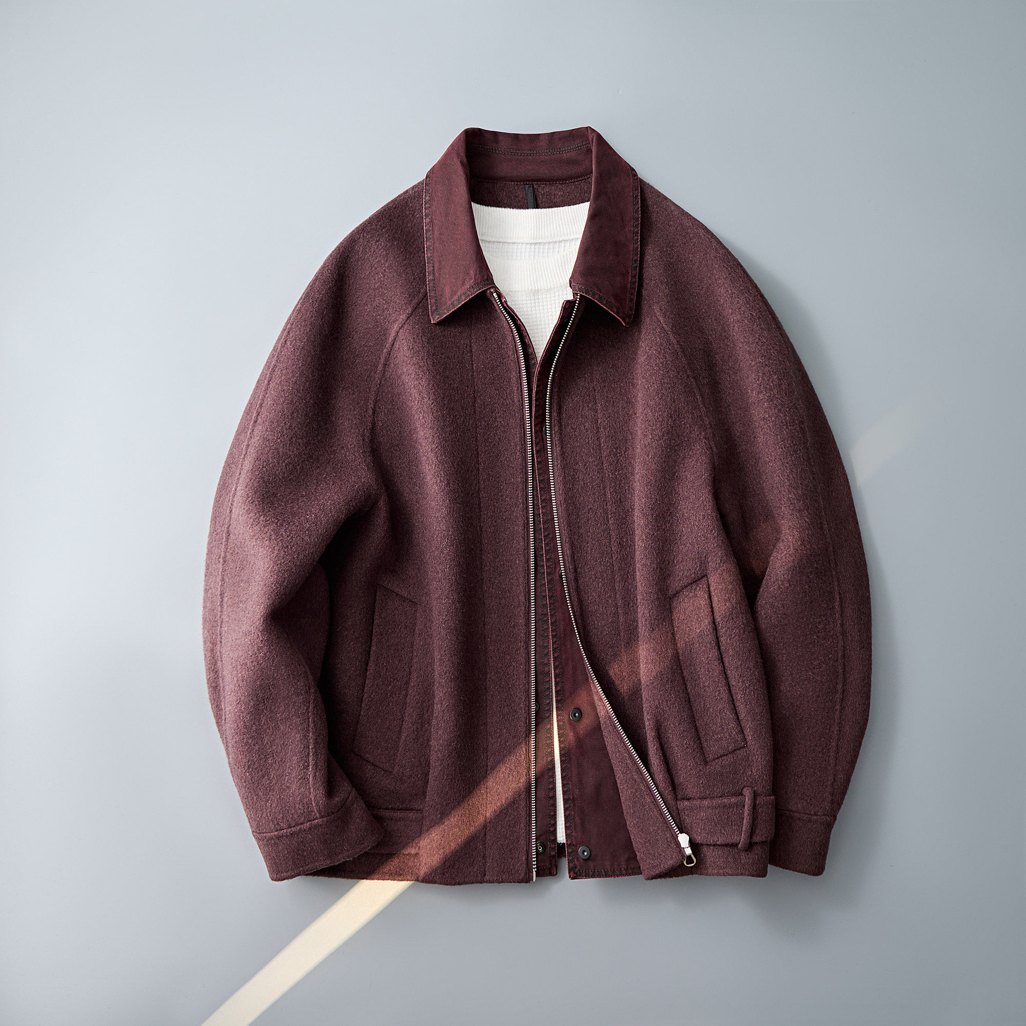 【普洛克】新款 豆沙红假两件翻领毛呢大衣短款休闲外套男装羊毛