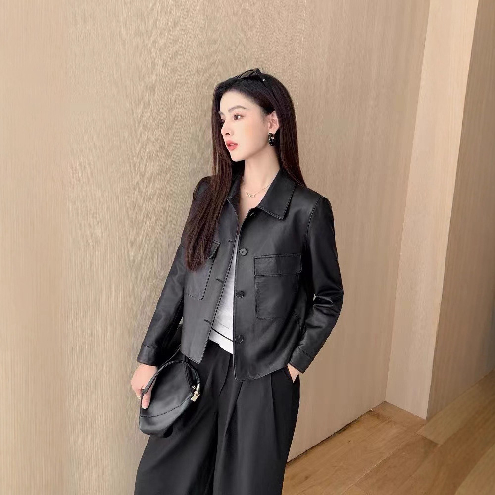 普洛克正品海宁春秋真皮新款绵羊皮皮衣女款休闲简约短款外套