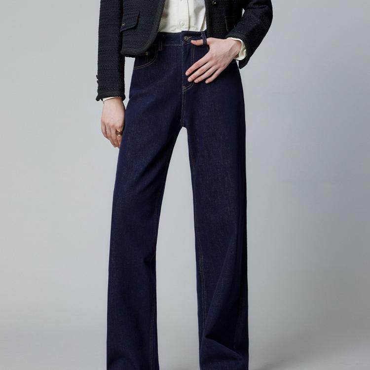 普洛克正品不褪色原牛仔布深蓝色秋窄版直筒阔腿拖地长裤直供