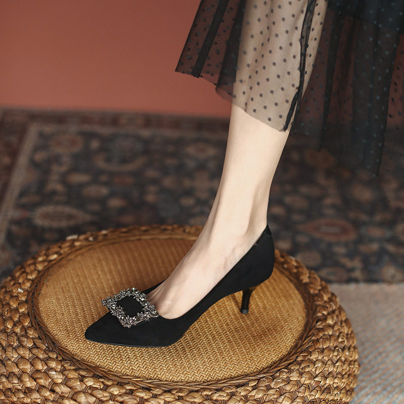 2026春秋法式水钻尖头单鞋女细跟黑色高跟鞋百搭气质名媛性感鞋女,女鞋,浅口单鞋,淘宝优惠券,粉丝福利购,淘宝优惠卷