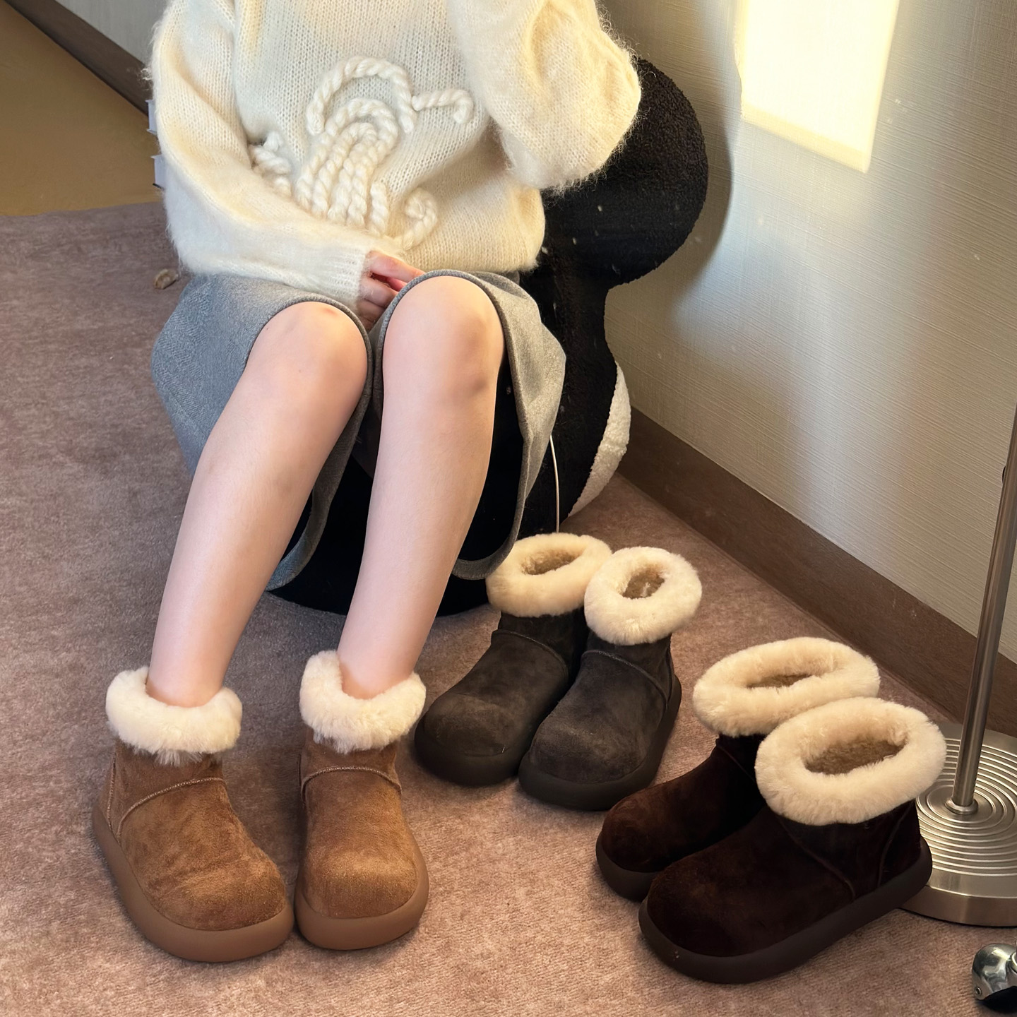 2025冬季毛绒雪地靴女加绒保暖防滑百搭棉鞋丑萌小土豆勃肯短靴