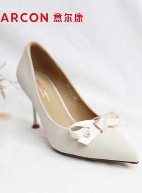 意尔康女鞋2024新款优雅婚鞋伴娘鞋高跟细跟配裙子浅口单鞋12751