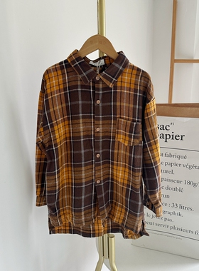 啦芙L童装春秋季男童格子长袖衬衫磨毛纯棉韩系休闲百搭衬衣9311