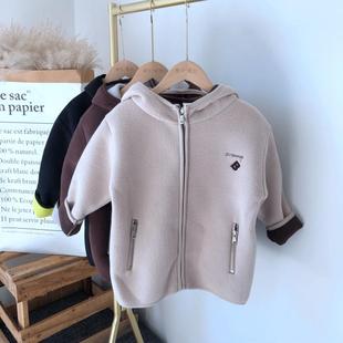 嗨大E小e男女童连帽外套冬款摇粒绒拉链衫保暖校服内搭上衣6277