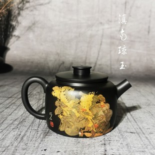 全手工 云南建水紫陶茶壶厂家直销 明仁大师彩填 小巨轮壶 200cc