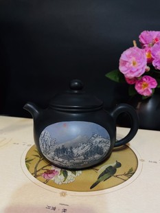 云南建水紫陶茶壶厂家直销 滇南琼玉 王天龙小开窗山水彩填壶