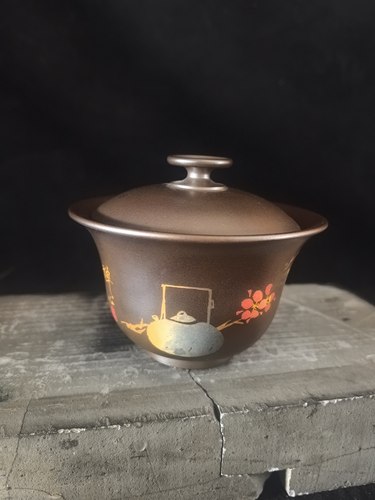 云南建水紫陶盖碗厂家直销 不二柴烧盖碗 无底座盖碗 180cc