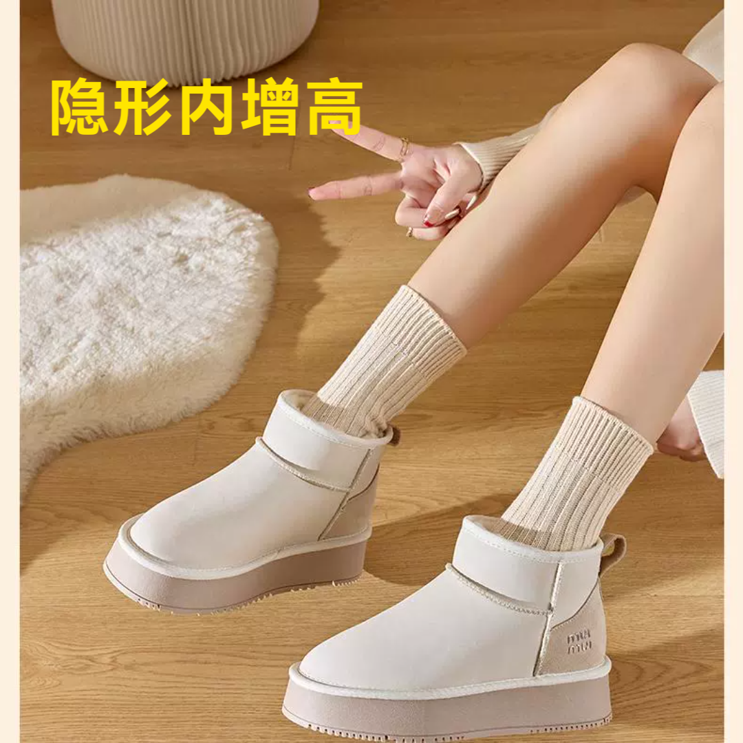 2025新款真皮防水防滑内增高厚底雪地靴女款冬短筒棉鞋保暖东北