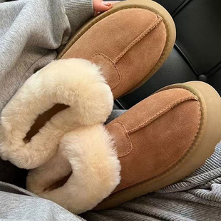 塔茨特厚底雪地靴女 羊皮毛一体短筒靴子加绒增高棉鞋桑坡村