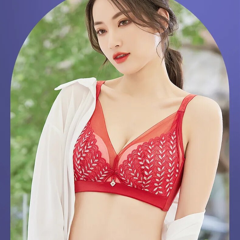 华博向大大内衣复活草护乳内衣文胸胸罩蕾丝性感薄聚拢无钢圈套装